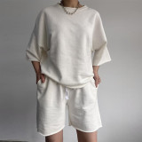 EVE Solid Color Half Sleeve Loose Two Piece Shorts Set YMZY-11829