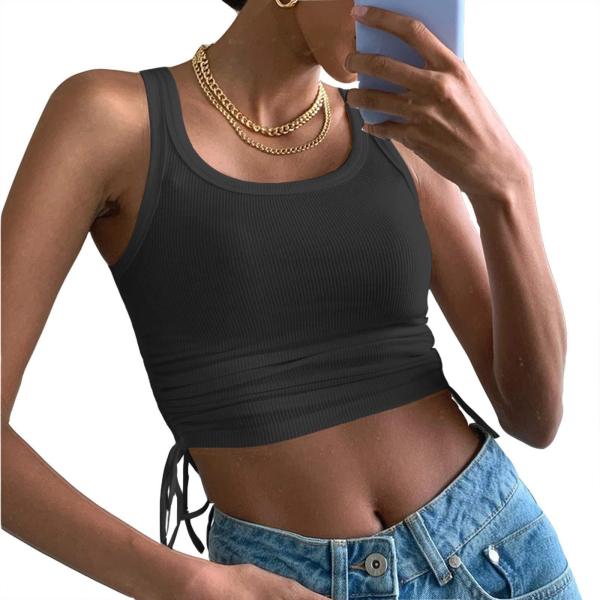 EVE Sleeveless O Neck Drawstring T Shirt YMZY-11504