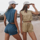 EVE Sleeveless Solid Color Vest Short 2 Piece Set YMZY-0902