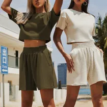 EVE Short Sleeve O Neck T Shirt Shorts Two Piece Set YMZY-1050