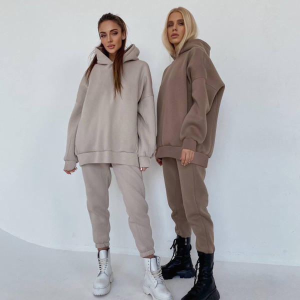 EVE Solid Color Long Sleeve Hoodies Pants 2 Piece Set YMZY-7107