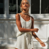 EVE Solid Color Sling Sweater Two Piece Shorts Set YMZY-1025