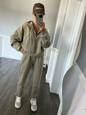 EVE Solid Long Sleeve Zipper Hoodies Two Piece Pants Set YMZY-904