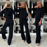 EVE Solid Hooded Sweatshirt Drawstring Wide Leg Pants Suit YMZY-912