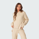 EVE Solid Color Loose Hooded Sweatshirt Pants Sport Suit YMZY-11305