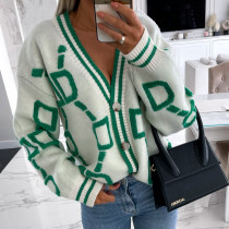 EVE Long Sleeve V Neck Knits Print Coat YMZY-509