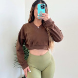 EVE Loose V Neck Solid Color Sweatshirt Tops YMZY-8807