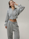 EVE Long Sleeve Zipper Hoodies Solid Color Pants Suit YMZY-866