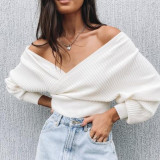 EVE Solid Color Knits V Neck Sweater YMZY-2016