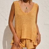 EVE Deep V Neck Vest And Shorts Knits 2 Piece Shorts Set YMZY-4036