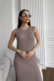 EVE Solid Color Sleeveless Split Maxi Dress YMZY-11819