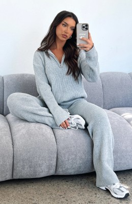 EVE Long Sleeve Solid Color Sweater Two Piece Pants Suit YMZY-18076