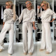 EVE Solid Hooded Sweatshirt Drawstring Wide Leg Pants Suit YMZY-912