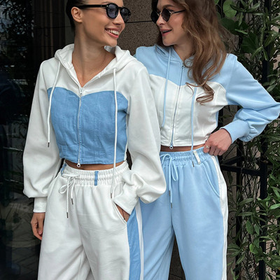 EVE Contrast Color Long Sleeve Hoodies Pants Suit YMZY-841