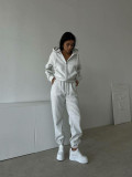 EVE Solid Long Sleeve Zipper Hoodies Two Piece Pants Set YMZY-904