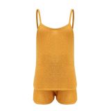EVE Solid Color Sling Sweater Two Piece Shorts Set YMZY-1025