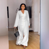 EVE Plus Size V Neck Split Maxi Dress NY-3301
