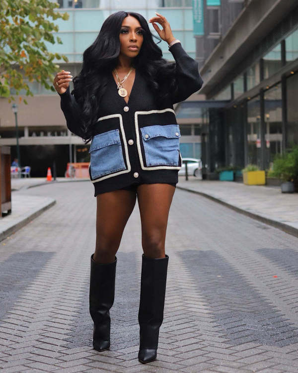 EVE Long Sleeve V Neck Single-breasted Sweater ZSD-0338