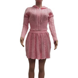 EVE Woolen Solid Color Hooded Tops And Skirt 2 Piece Set TK-6331