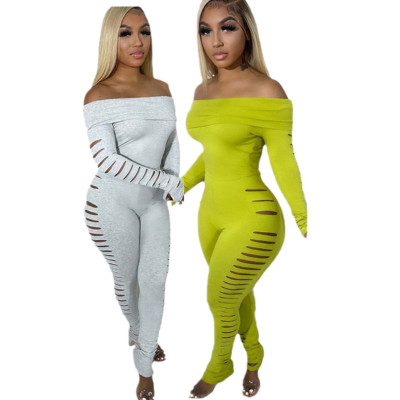 EVE One Shoulder Solid Color Hollow Out Jumpsuit GDIM-2431