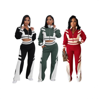 EVE Fashion Color Block Long Sleeve Two Piece Pants Set SFY-2789