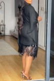 EVE Plus Size Sequin Tassel Bat Sleeve Midi Dress NY-3300