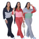 EVE Color Block Zipper Hooded Coat Two Piece Pants Set SFY-612