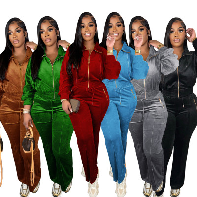 EVE Lapel Zipper Coats And Pants Two Piece Set SFY-575