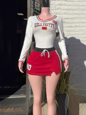 EVE Pre Order: About 7 work days shipping Fashion Patchwork Print Sport Two Piece Skirts Set YUEM-50001