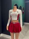 EVE Pre Order: About 7 work days shipping Lapel Lace T Shirt And Solid Color Skirts Suit YUEM-390403