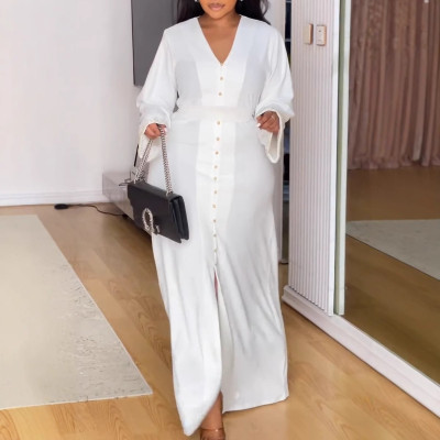 EVE Plus Size V Neck Split Maxi Dress NY-3301