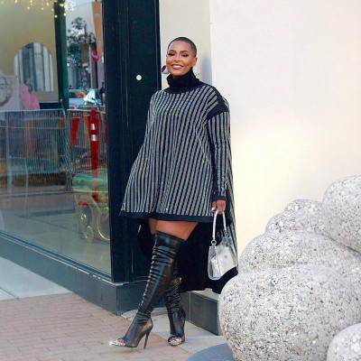 EVE High Neck Hot Drill Thickened Loose Dress QYXZ-9156