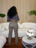 EVE Leoparf Print Hollow Out Rhinestone Pants QODY-6049