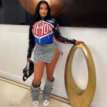 EVE Printed Stand-up Collar Short Zipper Jacket YNSF-2666