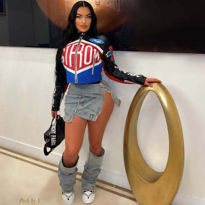 EVE Printed Stand-up Collar Short Zipper Jacket YNSF-2666