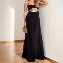 EVE Plus Size Tie Up Hollow Out Sling Maxi Dress GHHE-28928