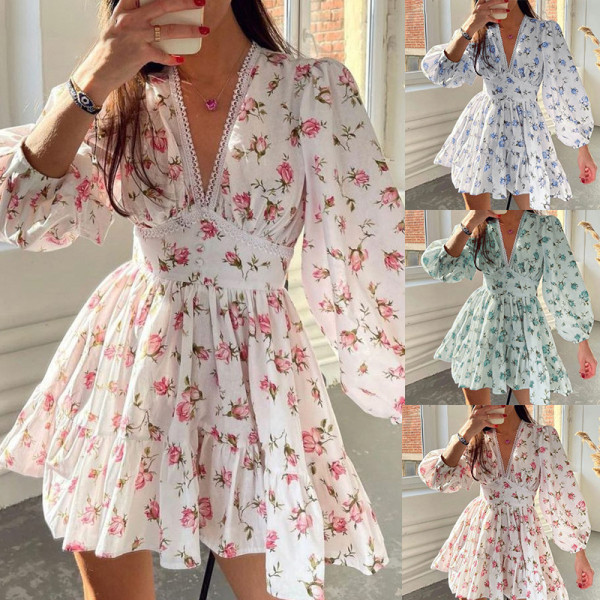EVE Plus Size Print V Neck Lace Mini Dress GHHE-8536