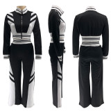 EVE Fashion Color Block Long Sleeve Two Piece Pants Set SFY-2789