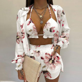 EVE Plus Size Long Sleeve Print Shorts Three Piece Set GHHE-9068