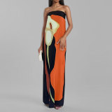 EVE Plus Size Sexy Print Wrap Chest Backless Maxi Dress GHHE-28178
