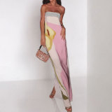EVE Plus Size Sexy Print Wrap Chest Backless Maxi Dress GHHE-28178