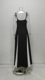 EVE Plus Size Wrap Chest Color Block Backless Maxi Dress GHHE-28986