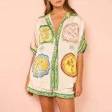 EVE Plus Size Fashion Printed Button Down Shirt Shorts Set GHHE-28063