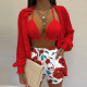 EVE Plus Size Long Sleeve Print Shorts Three Piece Set GHHE-9068
