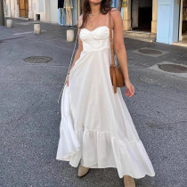 EVE Plus Size Solid Color Sling Big Swing Maxi Dress GHHE-28341