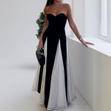 EVE Plus Size Wrap Chest Color Block Backless Maxi Dress GHHE-28986