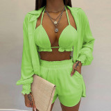 EVE Plus Size Long Sleeve Print Shorts Three Piece Set GHHE-9068