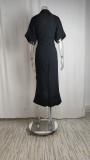 EVE Plus Size Solid Color Lapel Shirt Dress GHHE-8651