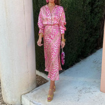 EVE Plus Size Long Sleeve Print Shirt Skirt Suit GHHE-28523