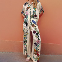 EVE Plus Size Print Short Sleeve Shirt Two Piece Pants Set GHHE-28200